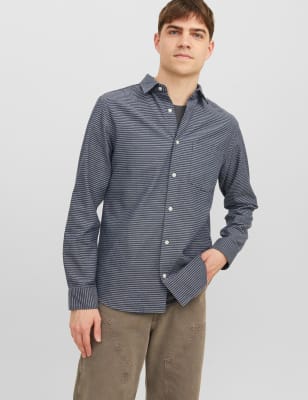 

Mens JACK & JONES Cotton Rich Striped Oxford Shirt - Navy Mix, Navy Mix