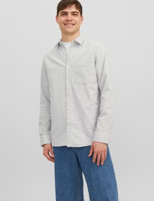 

Mens JACK & JONES Cotton Rich Striped Oxford Shirt - White Mix, White Mix