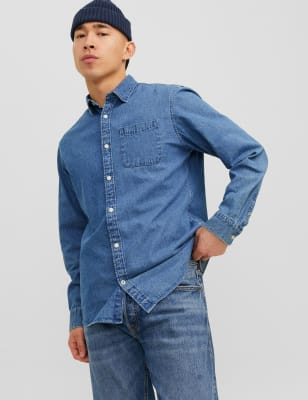 

Mens JACK & JONES Denim Shirt - Blue Denim, Blue Denim