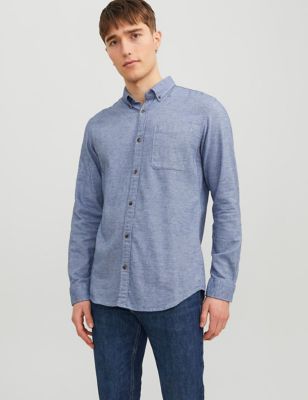 mens jack & jones slim fit pure cotton oxford shirt - blue mix