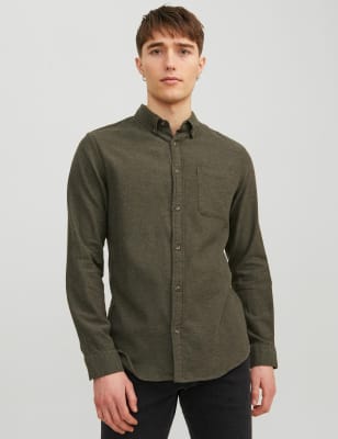 

Mens JACK & JONES Slim Fit Pure Cotton Oxford Shirt - Green Mix, Green Mix