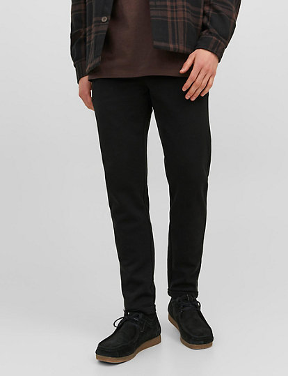 jack & jones straight fit elasticated waist trousers - black, black