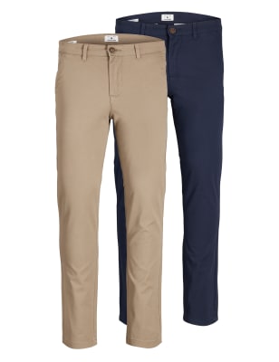 

Mens JACK & JONES 2pk Slim Fit Chinos - Stone/Navy, Stone/Navy