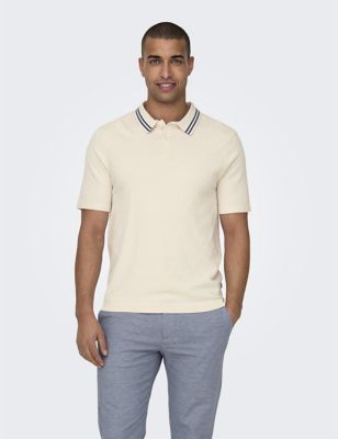 Only & Sons Men's Textured Polo Shirt - M - White, White,Blue