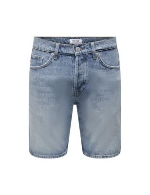 Only & Sons Men's Pure Cotton Denim Shorts - Light Blue, Light Blue,Cream,Black Denim