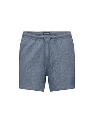 Only & Sons Men's Pocketed Seersucker Swim Shorts - Blue, Blue,Purple