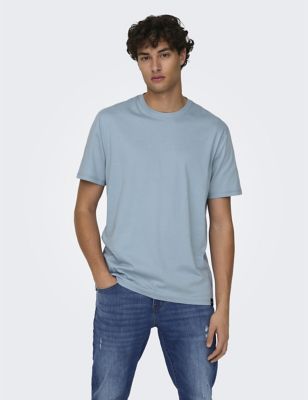 Only & Sons Men's Pure Cotton Crew Neck T-Shirt - M - Blue, Blue,Grey,Green