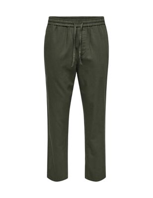 Tapered Fit Cotton Rich Trousers with Linen