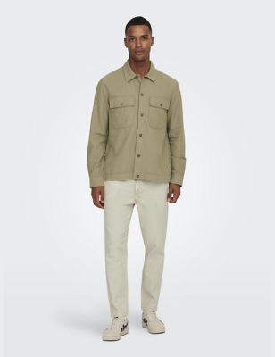 Tapered Fit Cotton Rich Trousers with Linen
