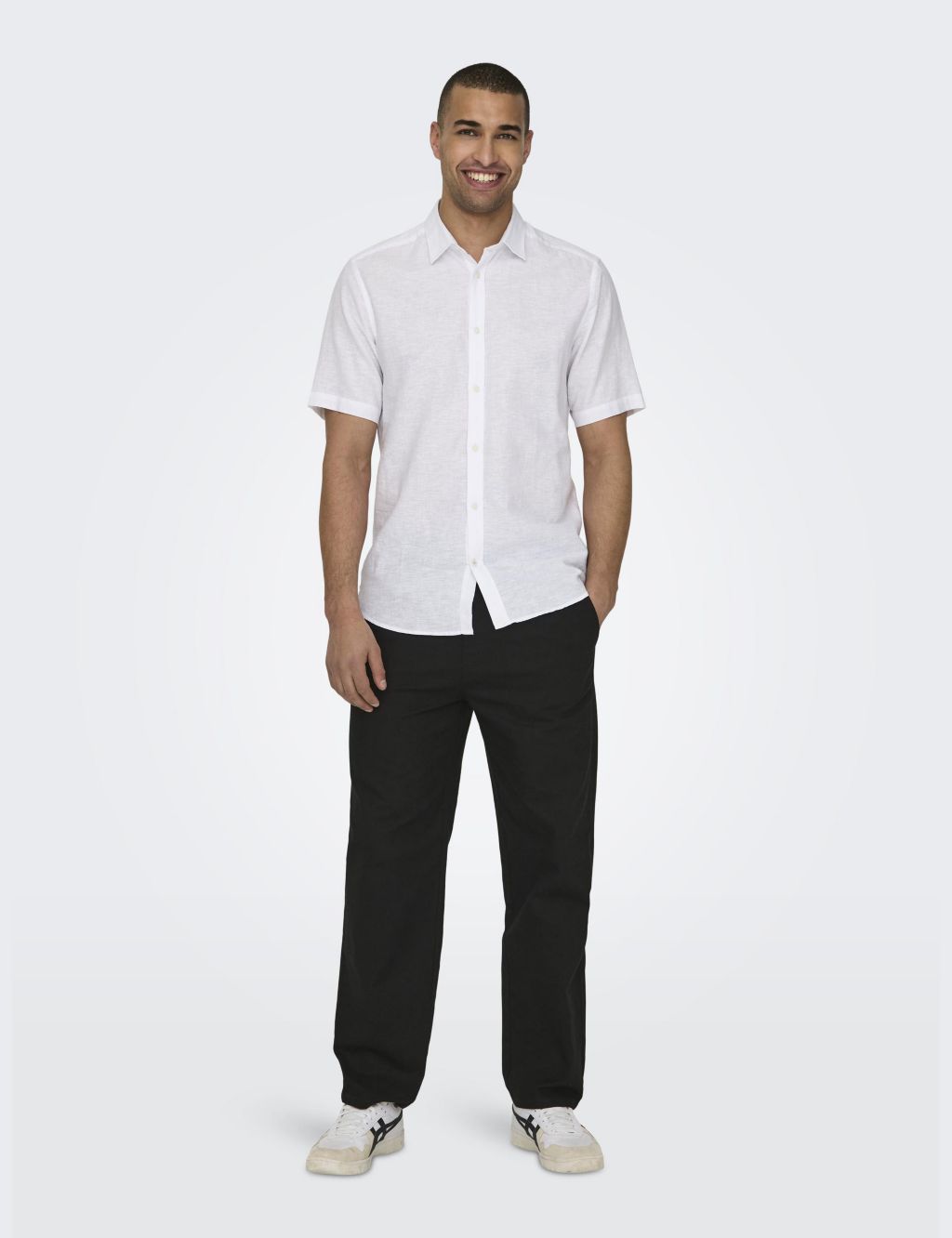Straight Fit Cotton Rich Trousers with Linen