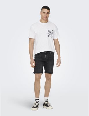Only & Sons Men's Slim Fit Denim Shorts - Black, Black