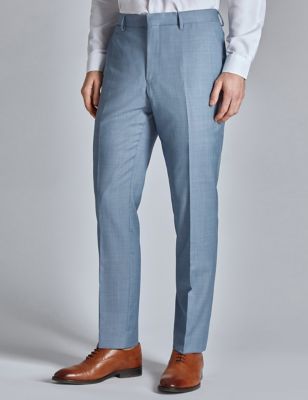 Ted Baker Mens Slim Fit Wool Blend Sharkskin Suit Trousers - 28REG - Blue, Blue