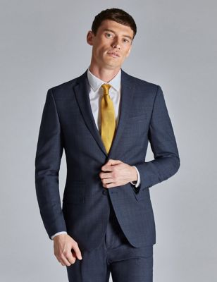 Ted Baker Mens Slim Fit Wool Rich Textured Check Suit Jacket - 36SHT - Navy, Navy