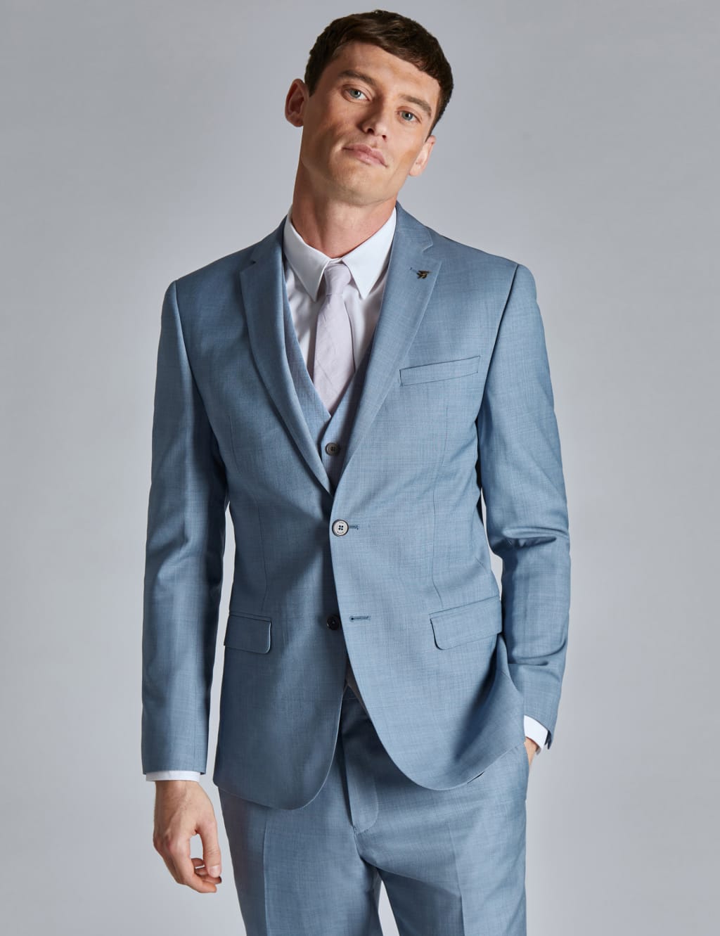 Slim Fit Wool Blend Sharkskin Suit Jacket