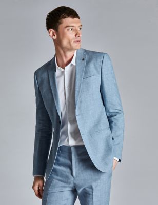 Ted Baker Mens Slim Fit Linen Rich Suit Jacket - 34REG - Blue, Blue