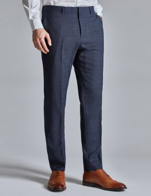 Ted Baker Mens Slim Fit Wool Rich Check Suit Trousers - 28REG - Navy, Navy