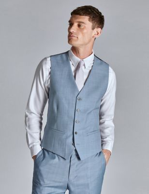 Ted Baker Mens Slim Fit Wool Blend Sharkskin Waistcoat - 34REG - Blue, Blue
