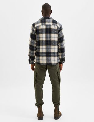 M&S Selected Homme Mens Checked Overshirt with Wool