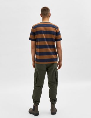 M&S Selected Homme Mens Cotton Blend Striped T-Shirt