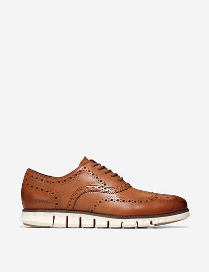 cole haan zerogrand wingtip leather oxford shoes - 8 - brown, brown