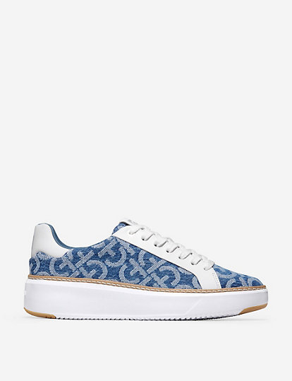 cole haan grandpro topspin lace up trainers - 4.5 - blue denim, blue denim