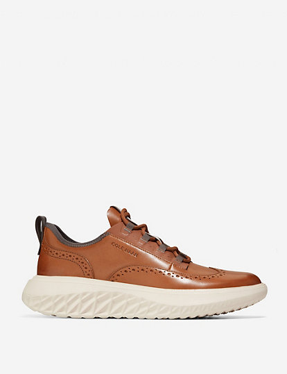 cole haan zerogrand leather lace up trainers - 9.5 - tan, tan