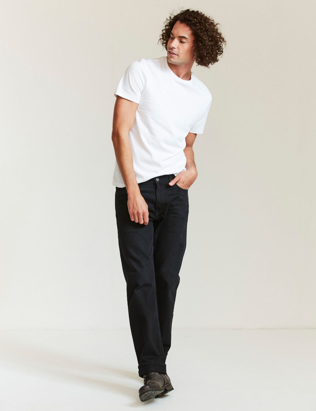 Straight Fit Pure Cotton 5 Pocket Jeans image 2