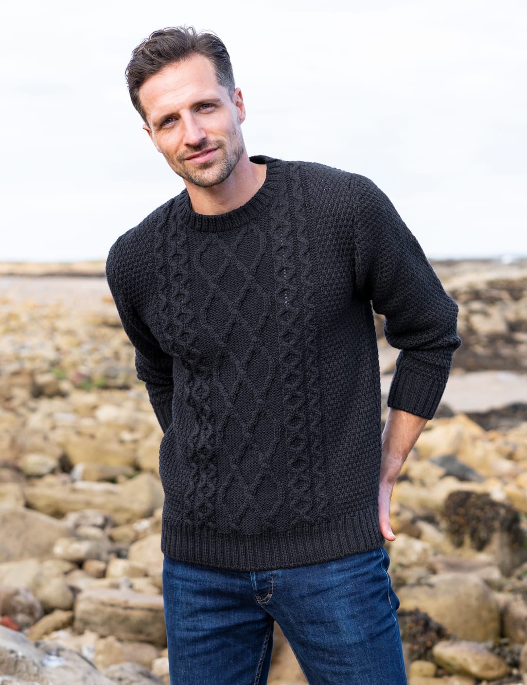 Pure Merino Wool Cable Crew Neck Jumper