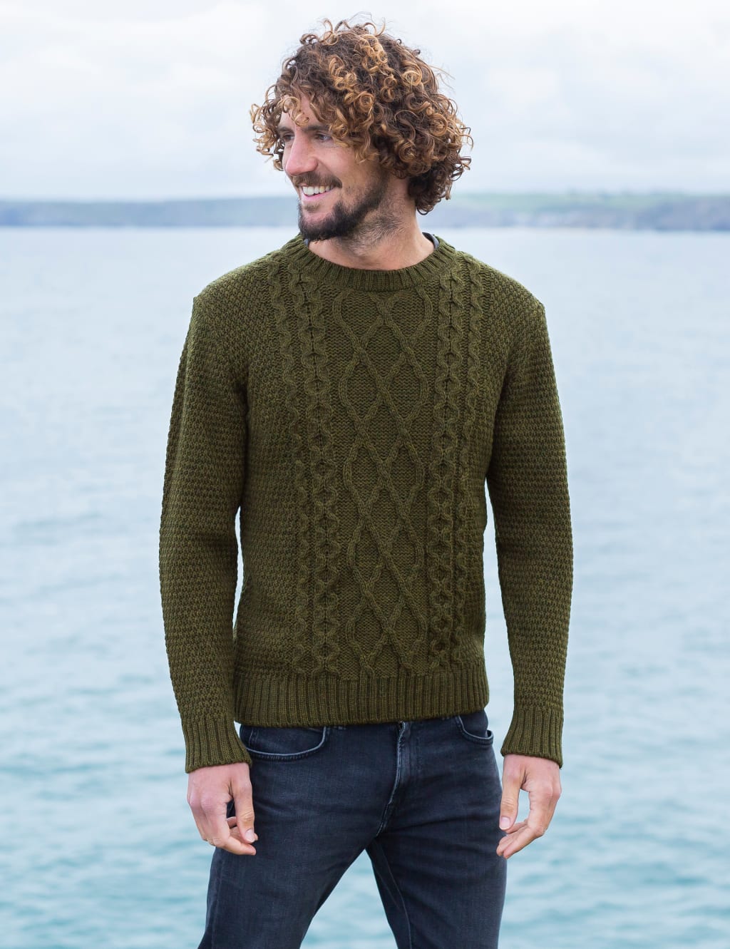 Pure Merino Wool Cable Crew Neck Jumper