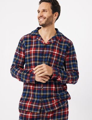 Fatface Mens Pure Cotton Checked Pyjama Set - Red Mix, Red Mix