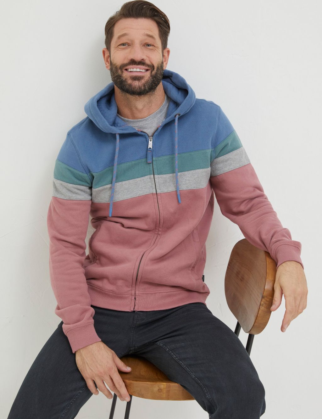 Pure Cotton Striped Zip Up Hoodie image 1