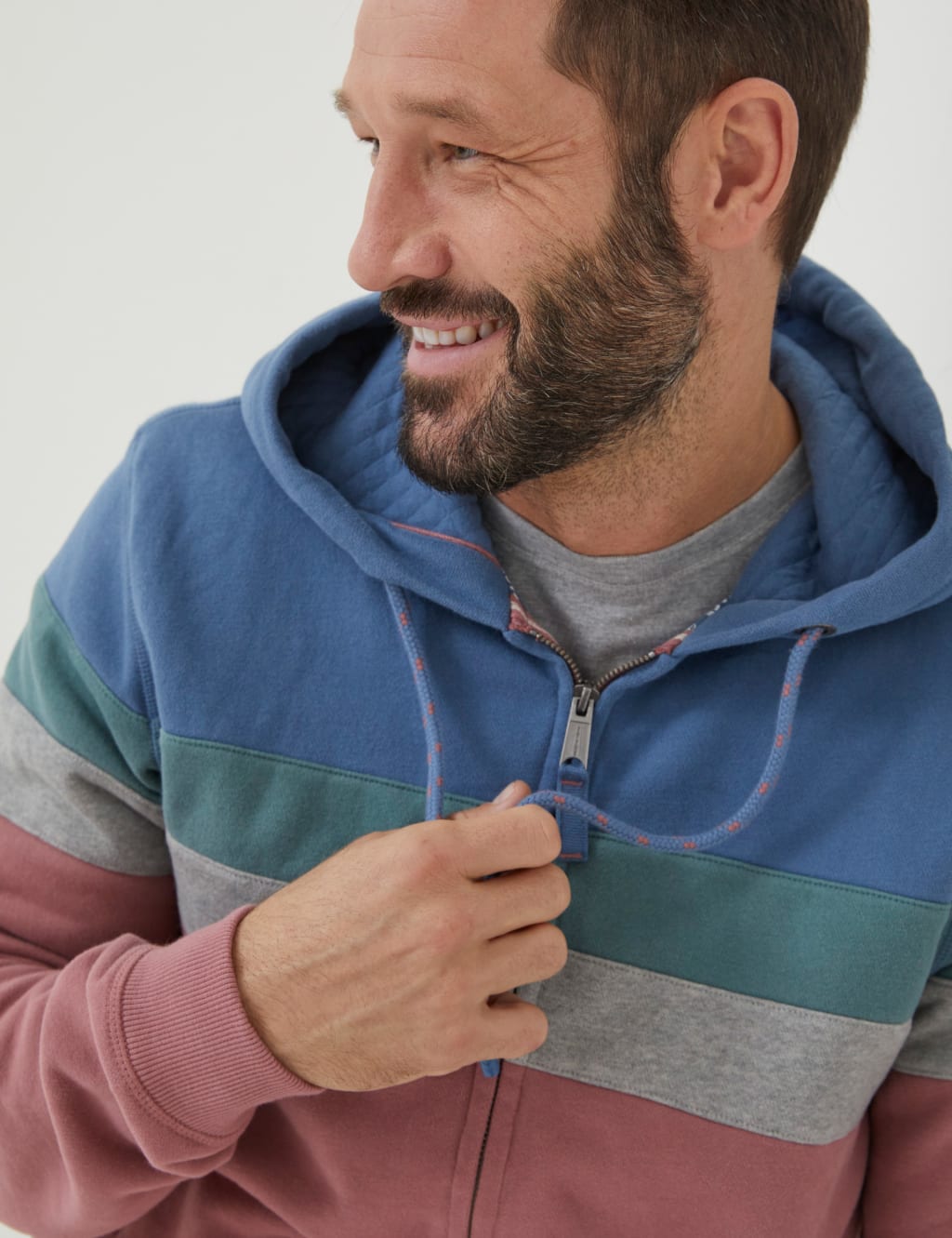 Pure Cotton Striped Zip Up Hoodie image 2
