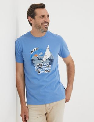 Fatface Mens Pure Cotton Sailing Graphic T-Shirt - XSREG - Blue Mix, Blue Mix