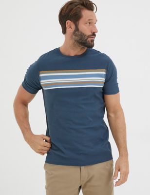 Fatface Men's Pure Cotton Striped T-Shirt - XSREG - Navy Mix, Navy Mix