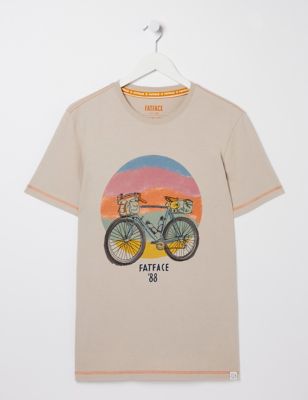 Fatface Mens Pure Cotton Bicycle Graphic T-Shirt - XLTAL - Beige Mix, Beige Mix