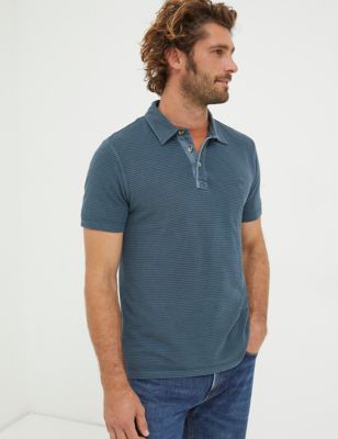 Fatface Mens Organic Cotton Pique Striped Polo Shirt - SREG - Navy Mix, Navy Mix
