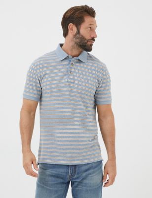 Fatface Mens Organic Cotton Pique Striped Polo Shirt - XSREG - Blue Mix, Blue Mix,Navy Mix,Pink Mix