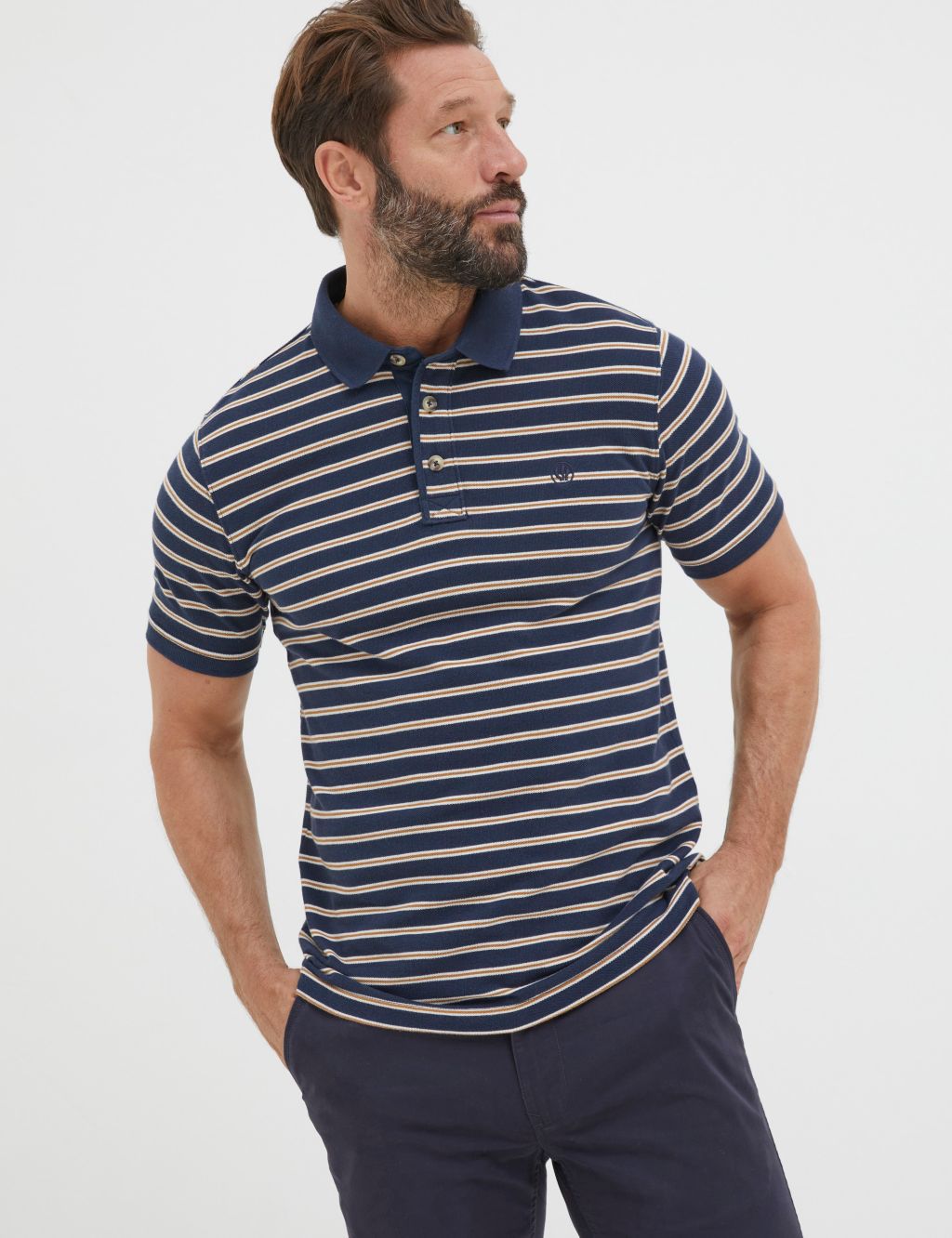 Organic Cotton Pique Striped Polo Shirt