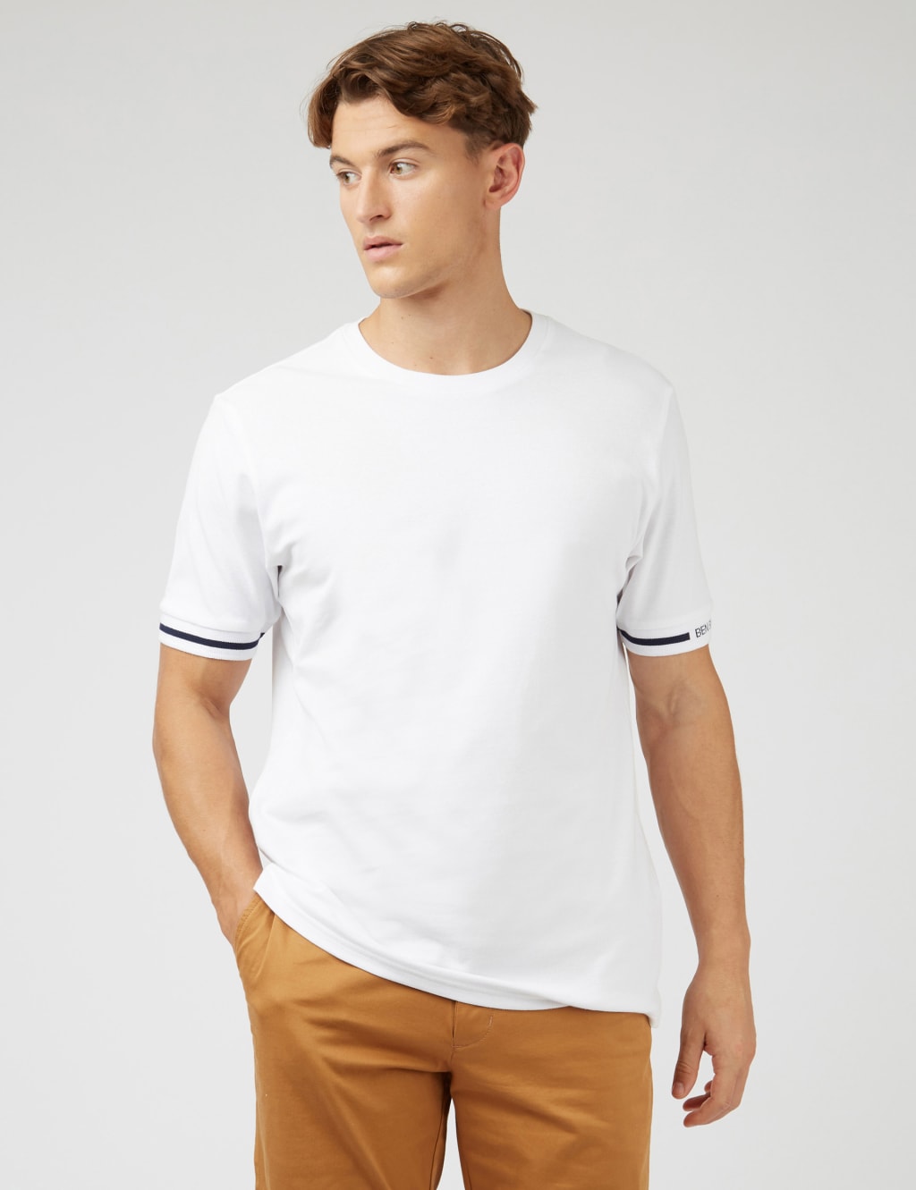 Pure Cotton Tipped Cuff Crew Neck T-Shirt image 1