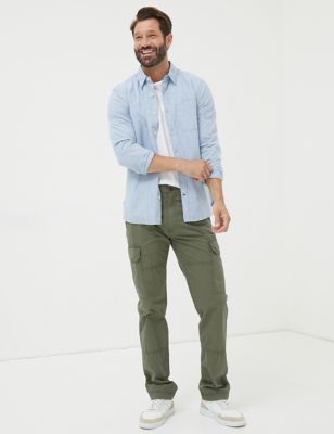 Fatface Mens Regular Fit Pure Cotton Cargo Trousers - 30REG - Green, Green,Grey