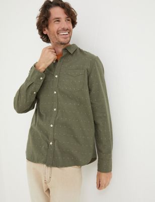 Fatface Mens Pure Cotton Textured Shirt - XLTAL - Green Mix, Green Mix