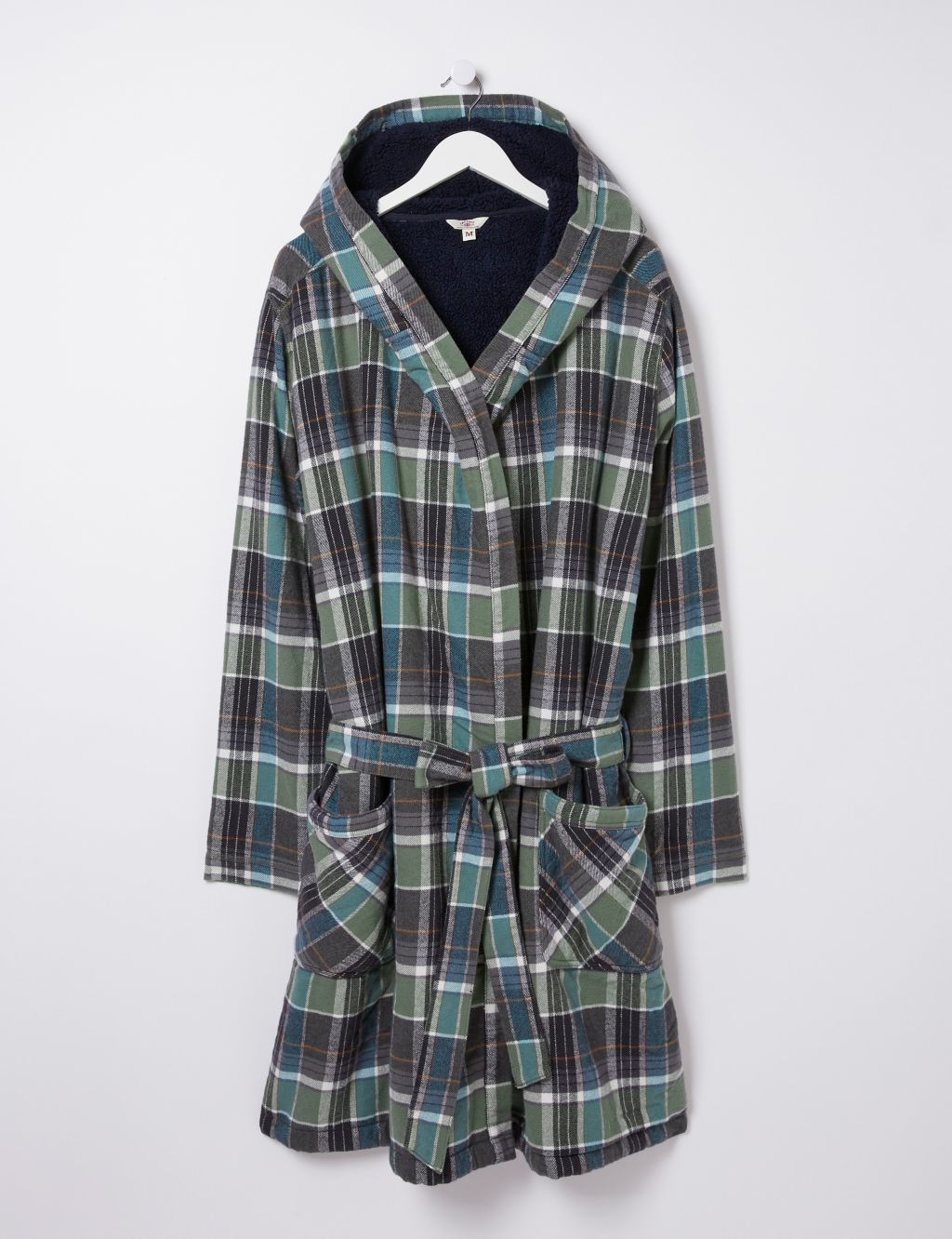 Pure Cotton Checked Hooded Dressing Gown image 1