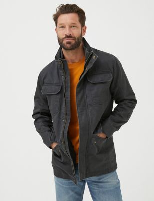 Fatface Mens Cotton Rich Double Collar Utility Jacket - XLREG - Grey, Grey