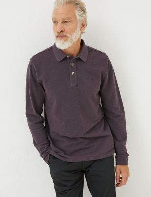 Fatface Men's Cotton Pique Long Sleeve Polo Shirt - LTAL - Purple, Purple