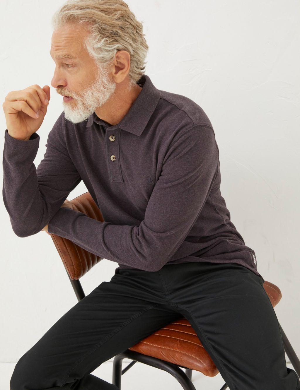 Organic Cotton Pique Long Sleeve Polo Shirt image 5