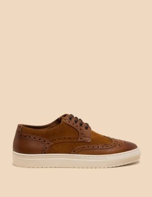 White Stuff Mens Leather Brogue Lace Up Trainers - 12 - Tan, Tan