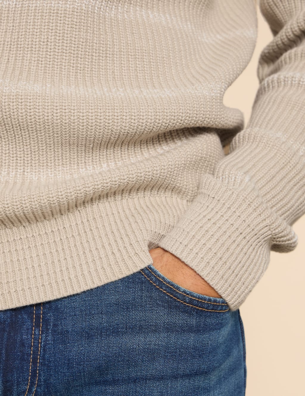 Pure Cotton Striped Ribbed Half Zip Jumper image 5