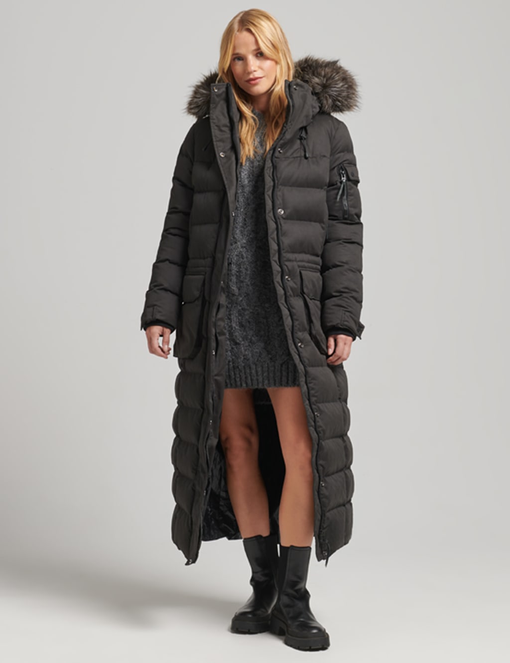 Padded Hooded Longline Parka Coat image 1