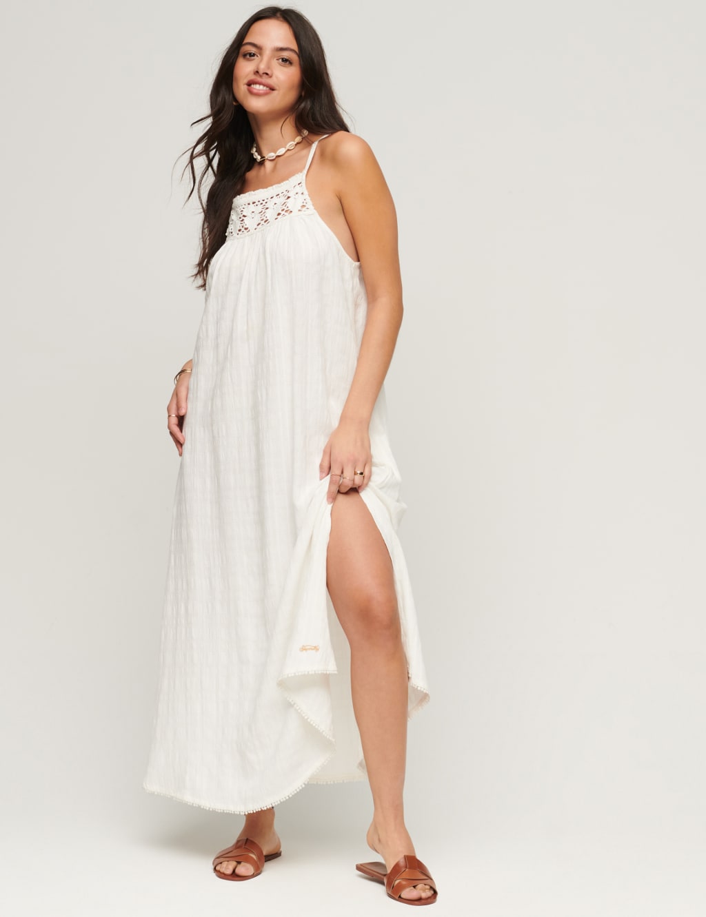 Embroidered Square Neck Maxi Slip Dress image 2