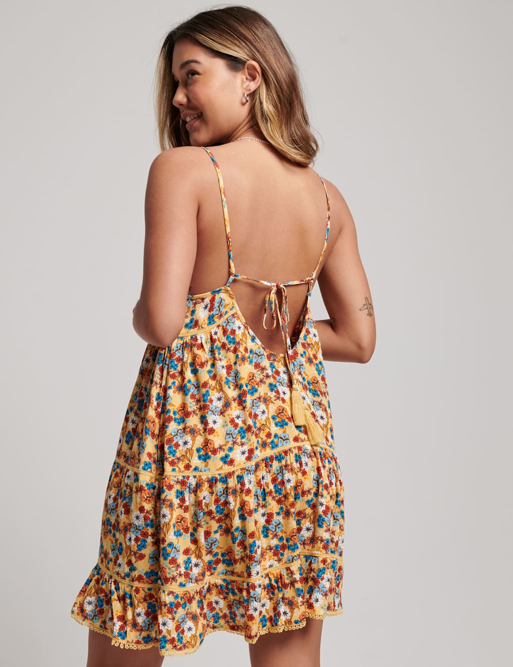 Textured Strappy Mini Swing Dress image 4